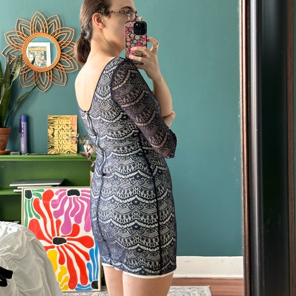 GUESS Navy Blue Lace Overlay Mini Dress - Picture 5 of 8